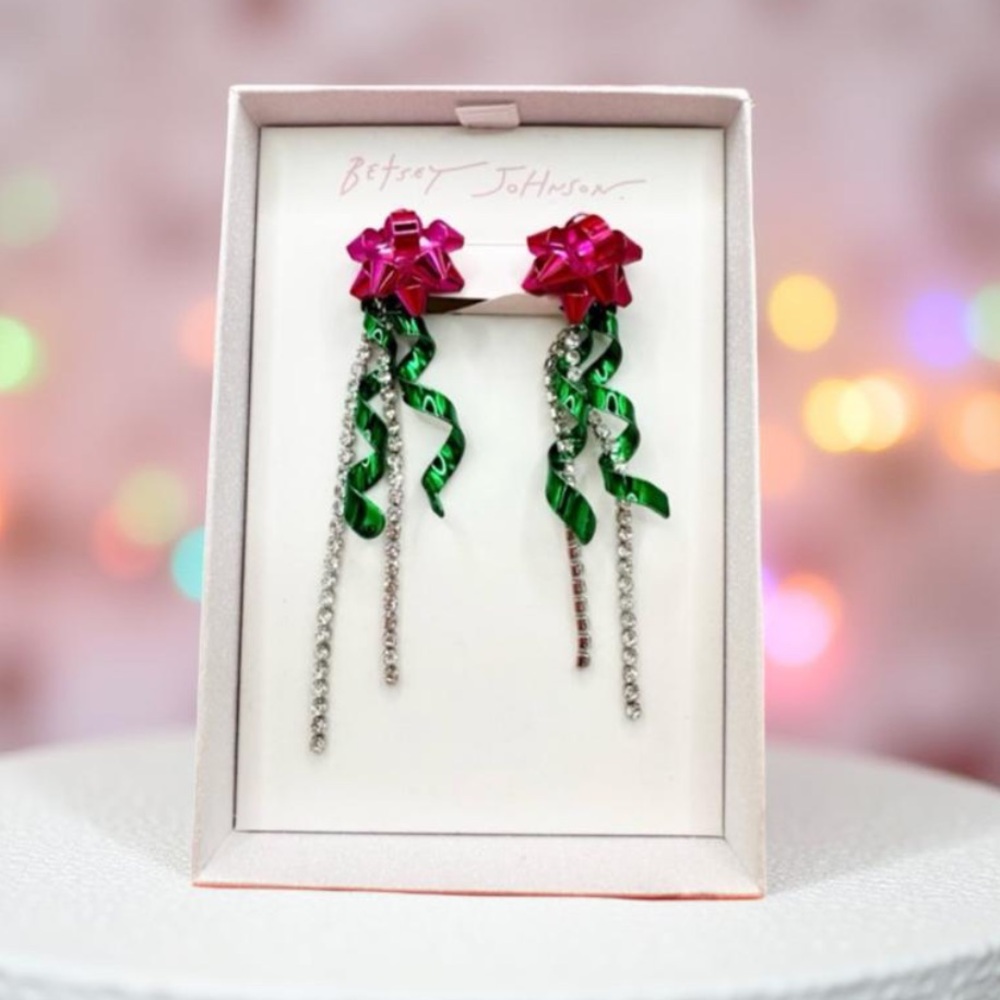 Betsy Johnson Christmas earrings Betsy Johnson Colorful Ribbon & Crystal